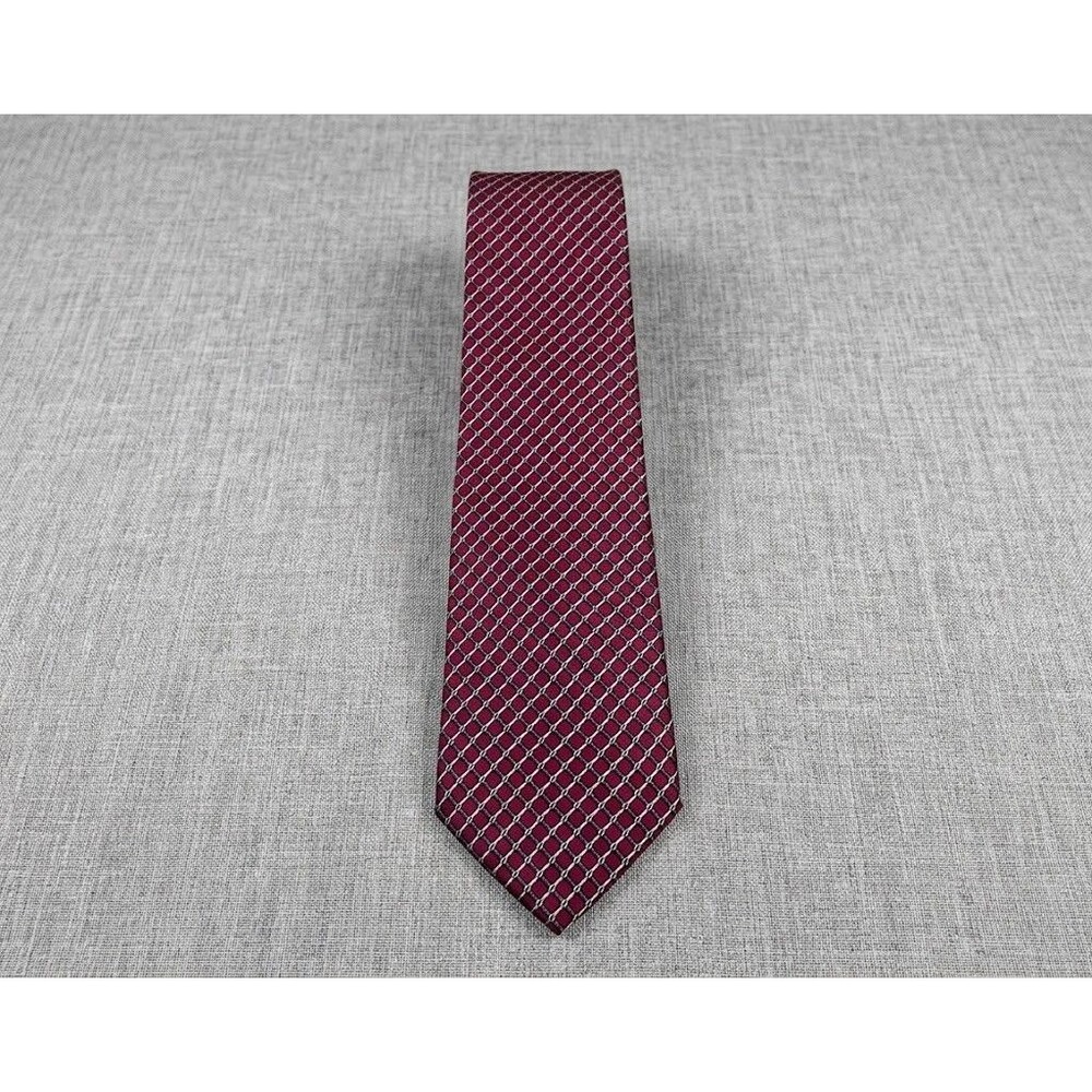 Envoy Mens Burgundy Silk Geometric Lattice Chain Link Pattern Necktie